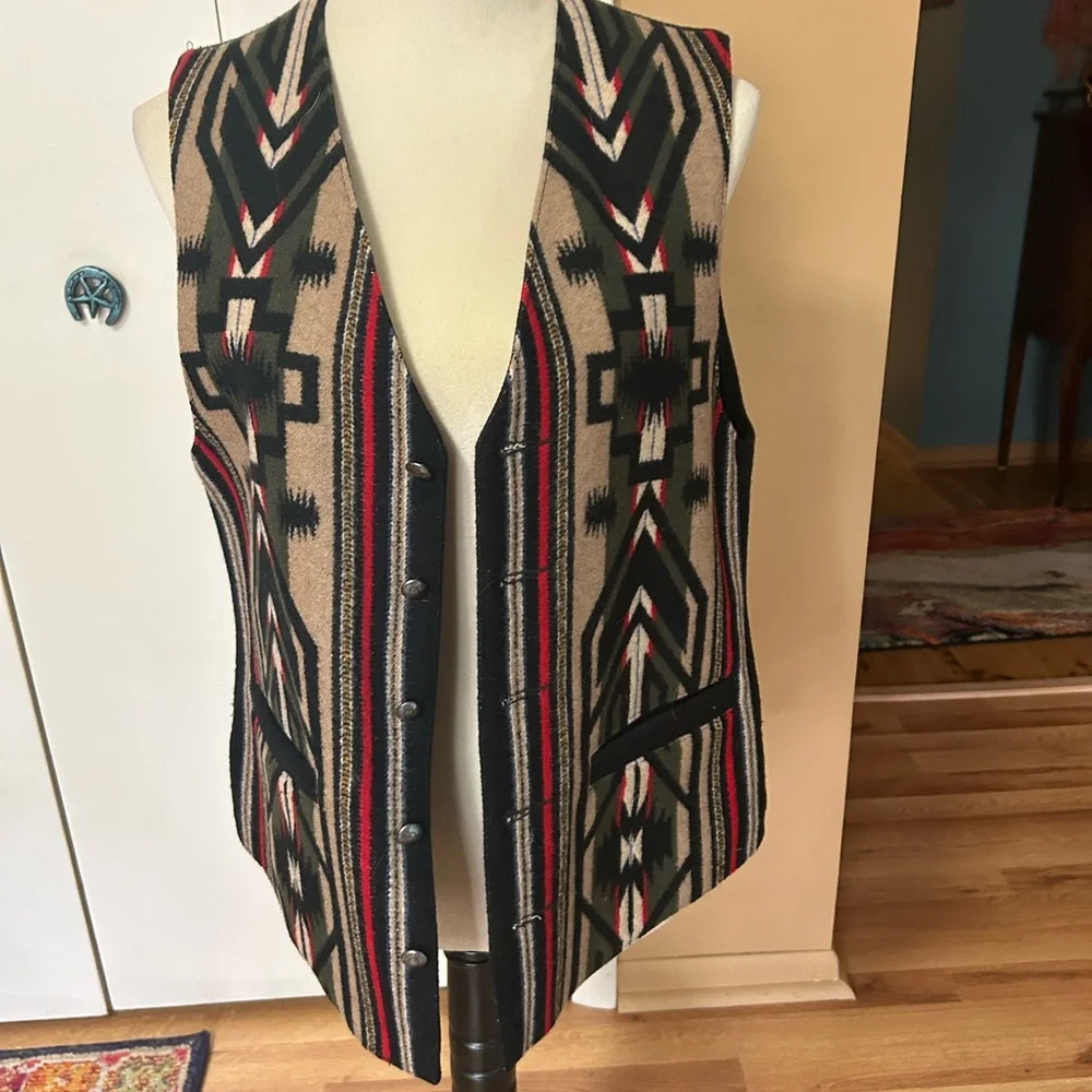 Pendleton Women's Geometric Button Down Vest - Black, Red, Tan - Picture 2 of 5